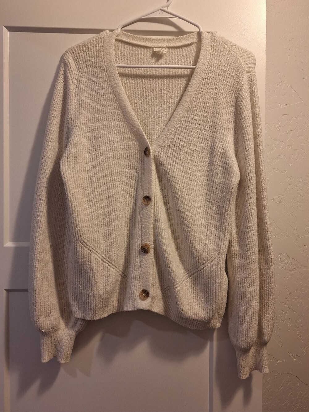 Joie Cream Ribbed V-Neck Button Cardigan